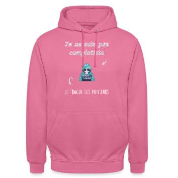Je ne suis pas complotiste - Sweat-shirt à capuche unisexe - rose - Devant - Alina (178cm) & Michal (187cm)