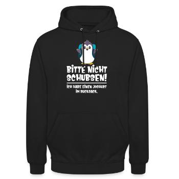 Kinder Bitte nicht schubsen Pinguin süß - Unisex Hoodie - Schwarz - Vorne - Alina (178cm) & Michal (187cm)
