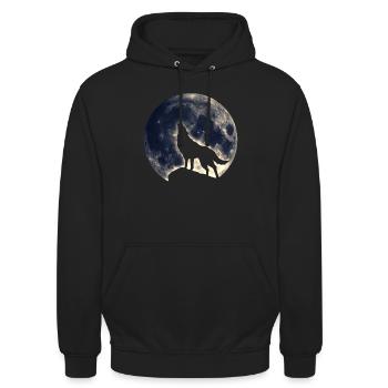 Loup hurlant, pleine lune, imaginaire, magie, symbole - Sweat-shirt à capuche unisexe - noir - Devant - Alina (178cm) & Michal (187cm)
