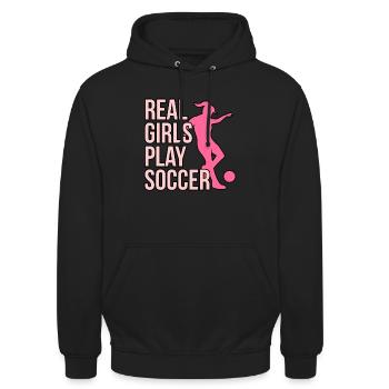 Echte Mädchen Spielen Fußball - Unisex Hoodie - Schwarz - Vorne - Alina (178cm) & Michal (187cm)