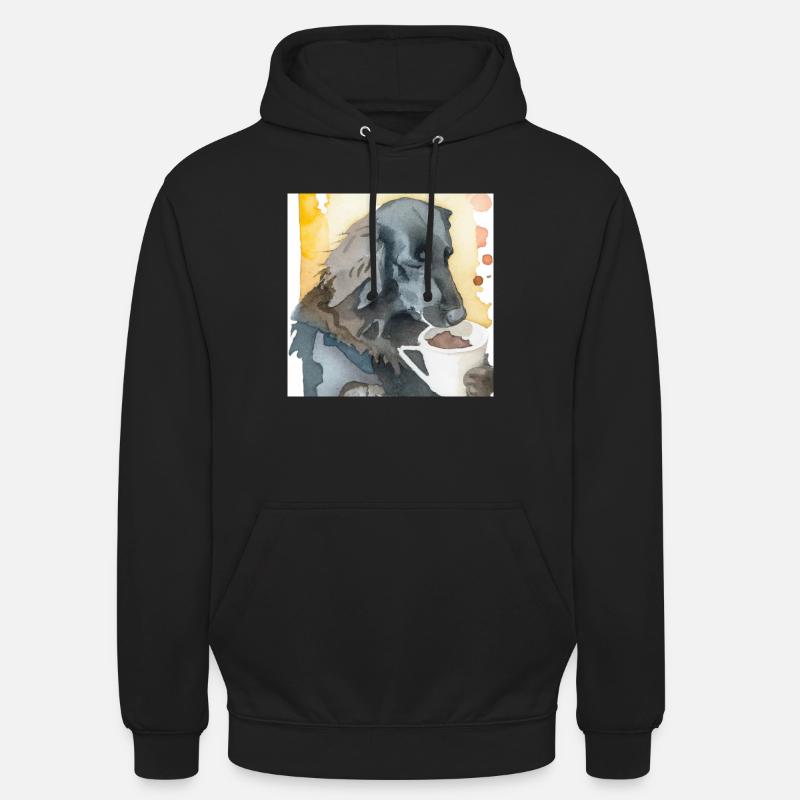 Flat coated retriever drinking coffee - Unisex Hoodie - Schwarz