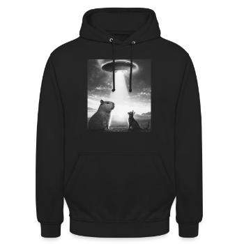 Funny Graphic Capybara Selfie With Ufos Weird - Unisex Hoodie - black - Front - Alina (178cm) & Michal (187cm)