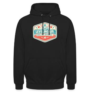 Leveling Up Gaming Abzeichen - Unisex Hoodie - Schwarz - Vorne - Alina (178cm) & Michal (187cm)
