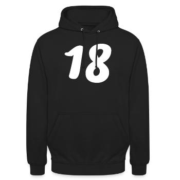 18. 18 ANS. 18e ANNIVERSAIRE. ANNIVERSAIRE 18 ANS. - Sweat-shirt à capuche unisexe - noir - Devant - Alina (178cm) & Michal (187cm)