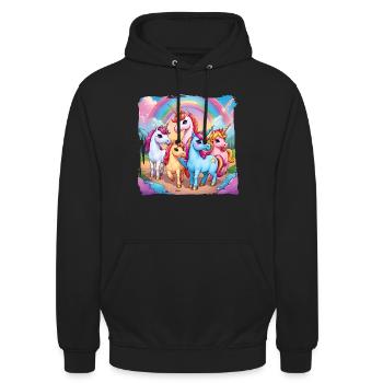 Einhornfamilie - Unisex Hoodie - Schwarz - Vorne - Alina (178cm) & Michal (187cm)