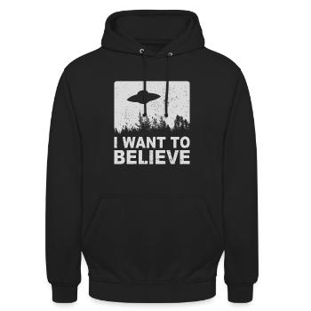 I Want To Believe T-Shirt I Aliens UFO Roswell - Unisex Hoodie - Schwarz - Vorne - Alina (178cm) & Michal (187cm)