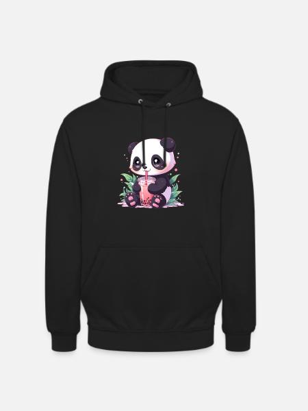 Kawaii Panda bubble tea boba tea - Unisex Hoodie - black