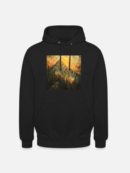 Mountains, Landscape, Nature, Trees, Sun - Unisex Hoodie - black