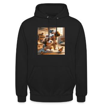 Verspielte Welpenfreude - Unisex Hoodie - Schwarz - Vorne - Alina (178cm) & Michal (187cm)