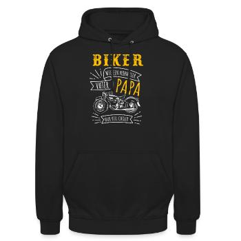 BIKER PAPA Vater Motorrad Spruch Vatertag Geschenk - Unisex Hoodie - Schwarz - Vorne - Alina (178cm) & Michal (187cm)