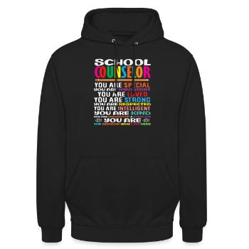 Schulberater Du Bist Besonders Geliebt - Unisex Hoodie - Schwarz - Vorne - Alina (178cm) & Michal (187cm)