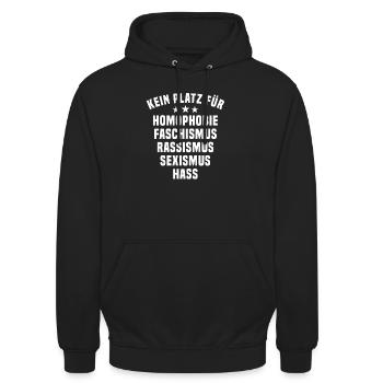 Kein Platz für Homophobie Rassismus Antirassismus - Unisex Hoodie - Schwarz - Vorne - Alina (178cm) & Michal (187cm)