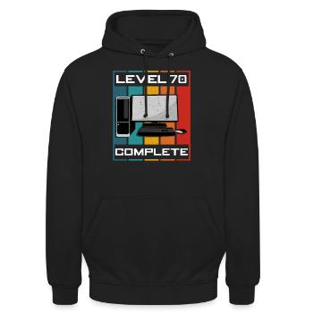 Niveau 70 Est atteint - Cadeau - Sweat-shirt à capuche unisexe - noir - Devant - Alina (178cm) & Michal (187cm)