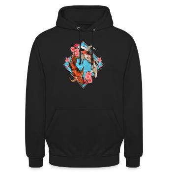 Fleur de cerisier Japon Koin Carpe Poisson Koi Poisson - Sweat-shirt à capuche unisexe - noir - Devant - Alina (178cm) & Michal (187cm)