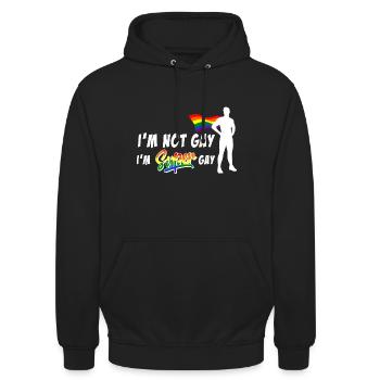 Ich bin super schwul - Lustiger Gay Spruch LGBT - Unisex Hoodie - Schwarz - Vorne - Alina (178cm) & Michal (187cm)