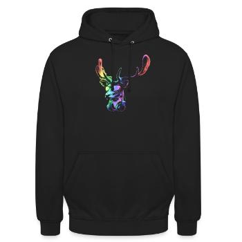 Hirsch DJ. Neon coole und lustige Musiktier mit - Unisex Hoodie - Schwarz - Vorne - Alina (178cm) & Michal (187cm)