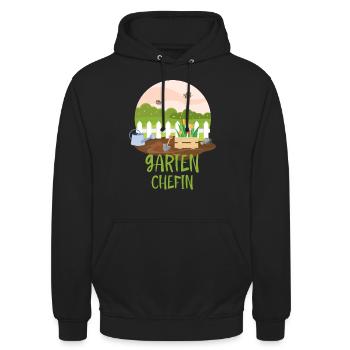 Eine Garten Chefin lustige Garten Sprüche - Unisex Hoodie - Schwarz - Vorne - Alina (178cm) & Michal (187cm)