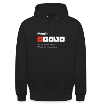 Morgens, eine totale Zeitverschwendung... Sarkastische Rezension - Unisex Hoodie - Schwarz - Vorne - Alina (178cm) & Michal (187cm)