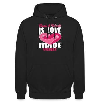 Soziale Arbeit Ist Liebe Sichtbar - Unisex Hoodie - Schwarz - Vorne - Alina (178cm) & Michal (187cm)