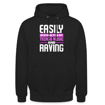 Easily Distracted By Techno Music And Raving - Unisex Hoodie - Schwarz - Vorne - Alina (178cm) & Michal (187cm)