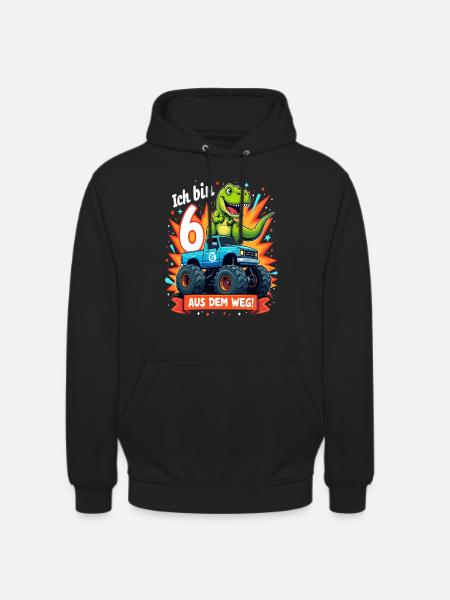 Dinosaur 6th Birthday Monster Truck - Unisex Hoodie - black