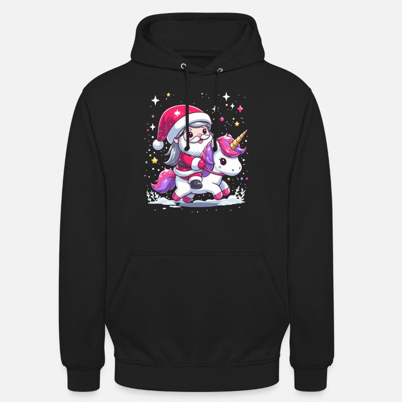 Weihnachtsmann und Einhorn - Unisex Hoodie - Schwarz