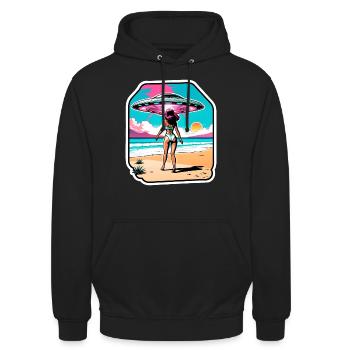 Das schaut sich UFO an. - Unisex Hoodie - Schwarz - Vorne - Alina (178cm) & Michal (187cm)