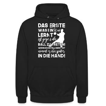 Handball Handballspieler Sport lustig Geschenk - Unisex Hoodie - Schwarz - Vorne - Alina (178cm) & Michal (187cm)