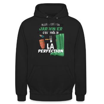 Jardinier, idée cadeau humour jardin - Sweat-shirt à capuche unisexe - noir - Devant - Alina (178cm) & Michal (187cm)