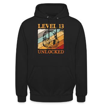13.Geburtstag Jungen Video Gamer Level 13 Unlocked - Unisex Hoodie - Schwarz - Vorne - Alina (178cm) & Michal (187cm)