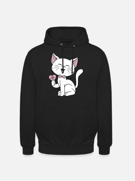Katt kärlek hjärta par katter säger Alla hjärtans dag - Luvtröja unisex - svart