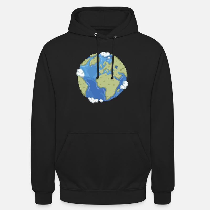 Retro Pixel Erde - Unisex Hoodie - Schwarz