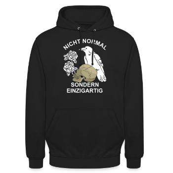Nicht normal sondern einzigartig - Unisex Hoodie - Schwarz - Vorne - Alina (178cm) & Michal (187cm)
