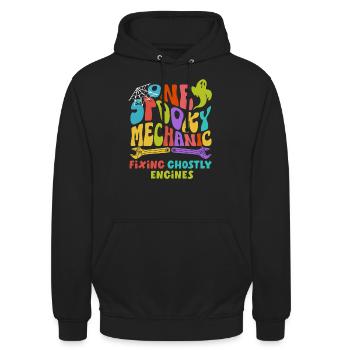 One Spooky Mechanic Retro Groovy Halloween Costume - Unisex Hoodie - Schwarz - Vorne - Alina (178cm) & Michal (187cm)