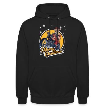 Motorrad Chopper Merry Christmas Weihnachten - Unisex Hoodie - Schwarz - Vorne - Alina (178cm) & Michal (187cm)