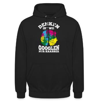 Denken Ist Wie Googlen Nur Krasser Lustiger Spruch - Unisex Hoodie - Schwarz - Vorne - Alina (178cm) & Michal (187cm)