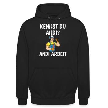 Kennst du Andi? Andi Arbeit - Handwerker - Unisex Hoodie - Schwarz - Vorne - Alina (178cm) & Michal (187cm)