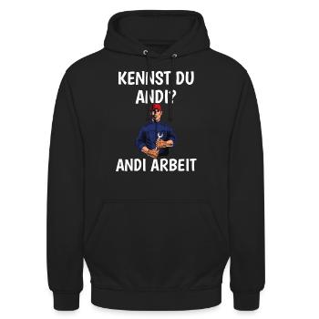 Kennst du Andi? Andi Arbeit - Handwerker - Unisex Hoodie - Schwarz - Vorne - Alina (178cm) & Michal (187cm)