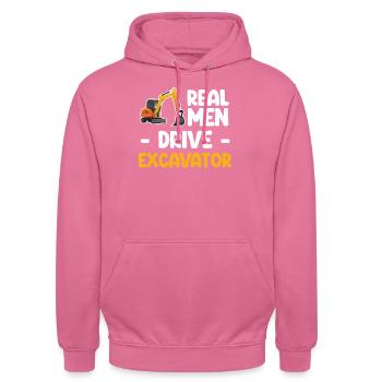 Hommes réels conduisent pelle excavatrice excavatrice excavatrice - Sweat-shirt à capuche unisexe - rose - Devant - Alina (178cm) & Michal (187cm)