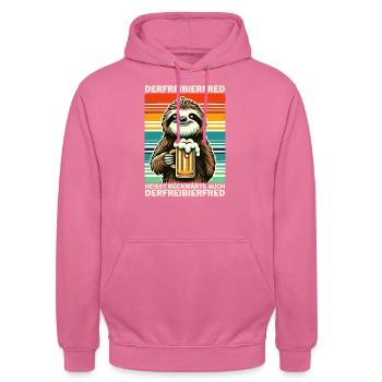 The free beer Fred is called backwards, also the - Unisex Hoodie - pink - Front - Alina (178cm) & Michal (187cm)