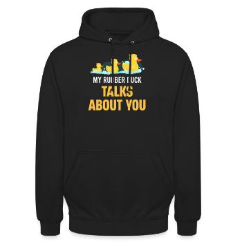 Meine Gummi-ente Spricht Über Euch, Kinder, - Unisex Hoodie - Schwarz - Vorne - Alina (178cm) & Michal (187cm)