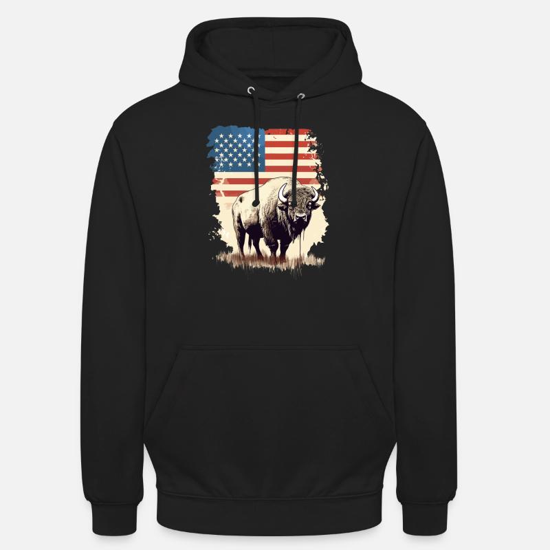 Bison - Sweat-shirt à capuche unisexe - noir