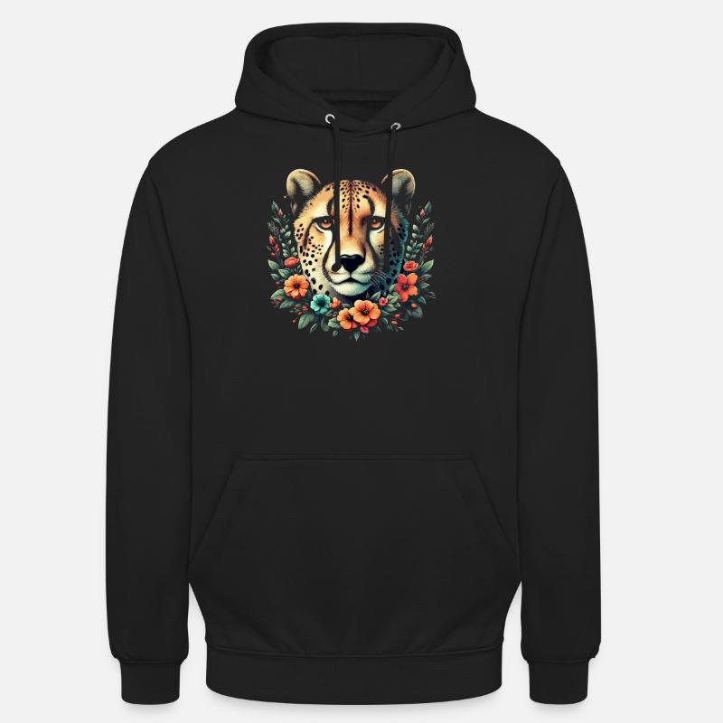 Guépard Fleurs de guépard - Sweat-shirt à capuche unisexe - noir