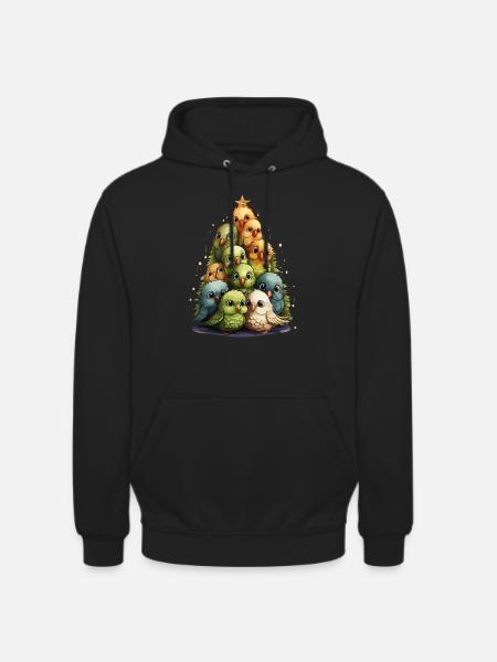 Budgie Parakeet Christmas Tree - Unisex Hoodie - black