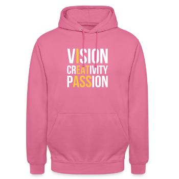 Vision Kreativität Leidenschaft Lustige versteckte Botschaft I - Unisex Hoodie - Pink - Vorne - Alina (178cm) & Michal (187cm)