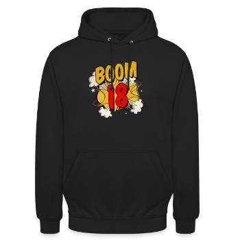 Boom! 18. Geburtstag Junge Mädchen Geschenk - Unisex Hoodie - Schwarz - Vorne - Alina (178cm) & Michal (187cm)
