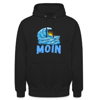 Moin lustige Norddeutsch Sprüche Ozean Meer Anker - Unisex Hoodie - Schwarz - Vorne - Alina (178cm) & Michal (187cm)