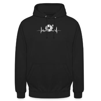 Vinyl Herzschlag - Vintag Retro Schallplatte DJ - Unisex Hoodie - Schwarz - Vorne - Alina (178cm) & Michal (187cm)