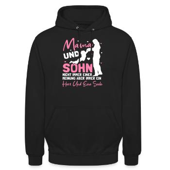 Lustig Mama und Sohn Partnerlook Spruch Geschenk - Unisex Hoodie - Schwarz - Vorne - Alina (178cm) & Michal (187cm)