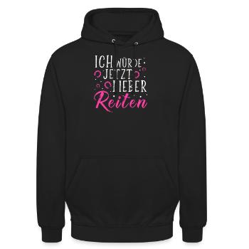 Ich Würde Jetzt Lieber Reiten - Reiter - Hufeisen - Unisex Hoodie - Schwarz - Vorne - Alina (178cm) & Michal (187cm)